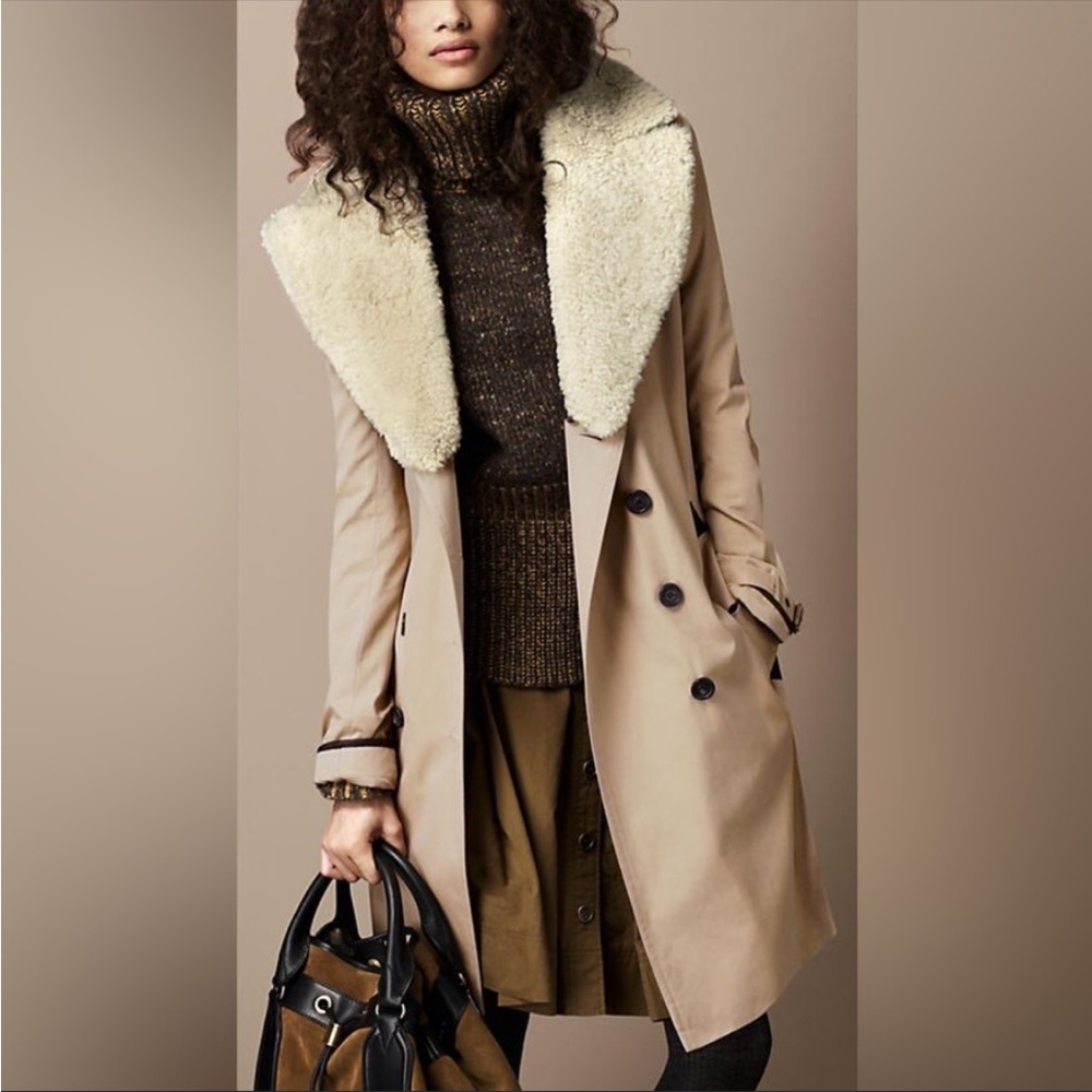 BURBERRY Gabardine Shearling collar trench coat jacket Porsum size M L